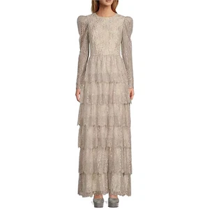 Antonio Melanix Size 6 Born on Fifth Dress Metallic Lace Long Sleeve Ruffle B58 - Picture 1 of 17
