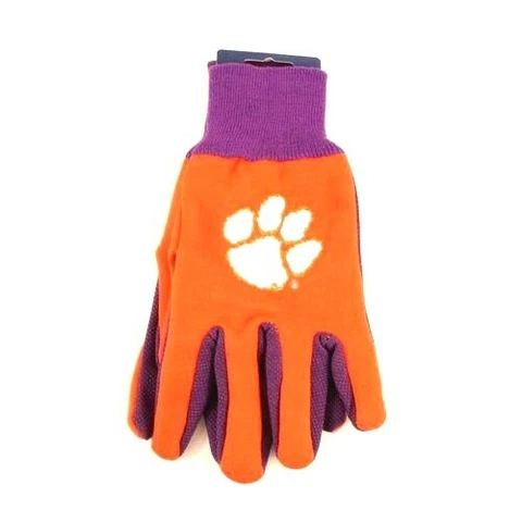 CLEMSON TIGERS UTILITY GLOVES SPORTS WITH PVC NON SLIP GRIP 2 TONE COLORS NWT Cover