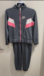 NEW Girls Nike 2-Piece Track Warm-Up Suit, Cool Grey Pink White Size Medium 6 - Picture 1 of 11