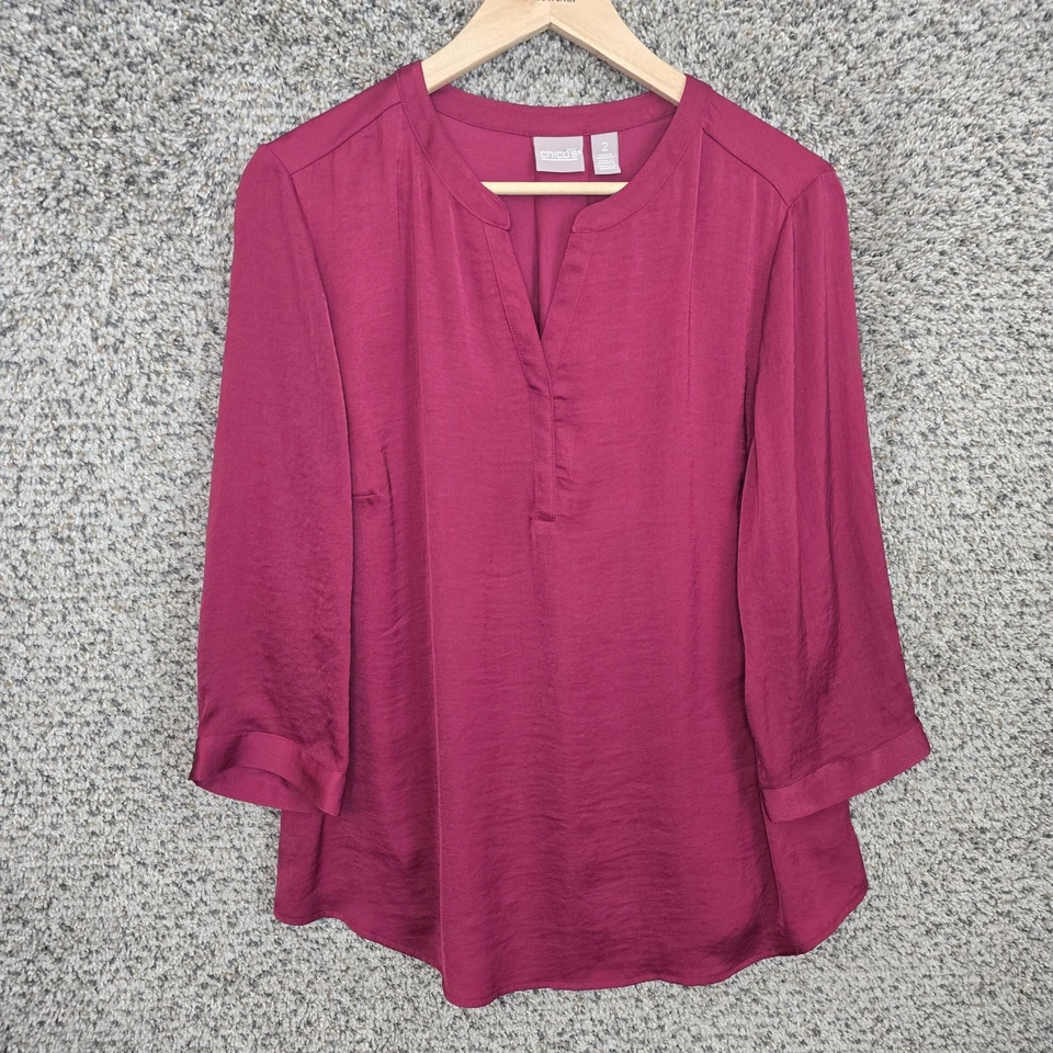 Blusa Chicos Top Mujer 2 EE. UU. Grande Rosa Cuello en V Manga 3/4 Informal Damas Foto 1 de 4