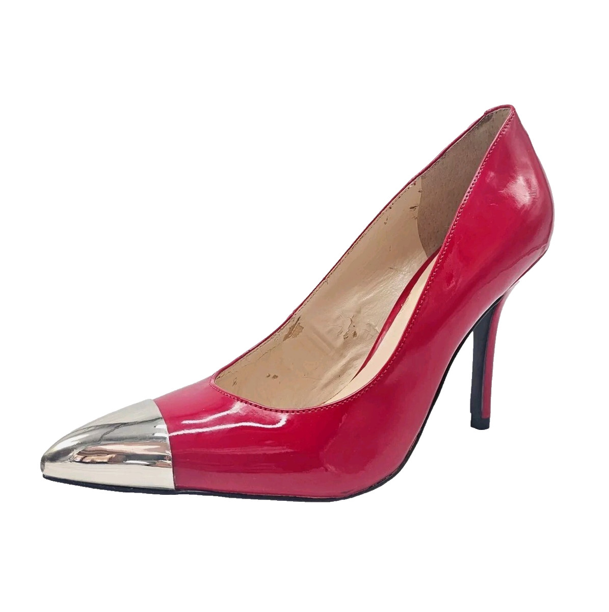 Slingback Closed Toe Red Patent Leather Shoes Chunky Heel Faux