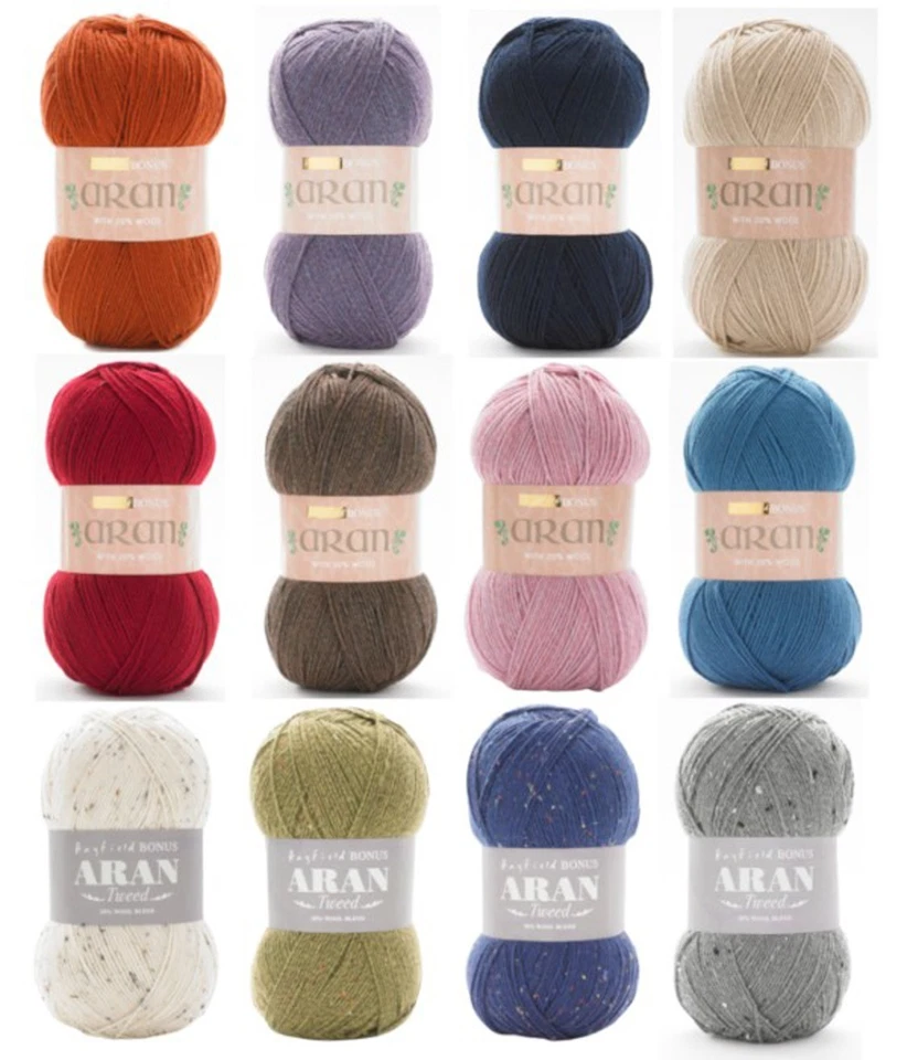 SIRDAR HAYFIELD EXTRA VALUE BONUS ARAN WITH WOOL/YARN 400G BALL- PLAIN AND TWEED