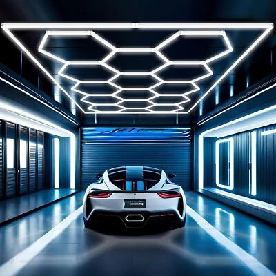 16’x 8’ 14 Hexagon Honeycomb LED Ceiling Light Aluminum Frame Barber Shop Garage - Image 1 of 4