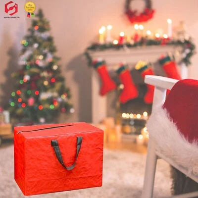 CHRISTMAS Decoration Storage Bag Wreath Round Bauble Xmas Organiser BAG RED - Image 1 of 4