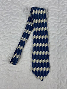 Basic Elements Vintage Made In USA All Silk Neck Tie Geometric Blue Tan 57x3.75