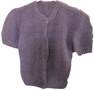 size 12 girls Hand knit Light Wool Spring Short Sleeve Cardigan - Picture 1 of 1