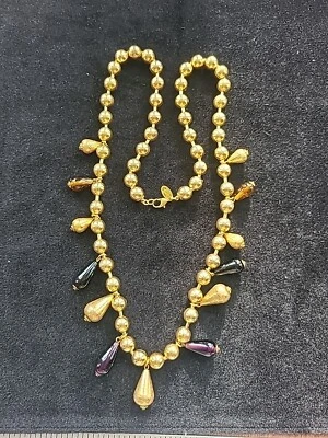 Diane Von Furstenberg Necklace DVF Metal Onyx Glass Briolette Pear Signed - Image 1 of 4