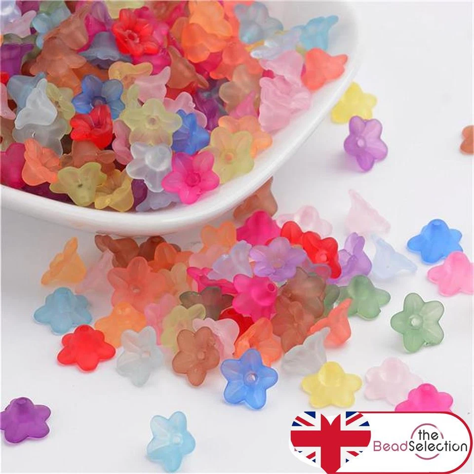 100 Flower Beads Frosted Lucite Acrylic Flower Beads 10mm Jewellery Making LUC8 - Image 1 of 3