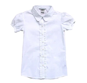 Bienzoe Girls School Uniform Short Sleeve Shirt Button Up Ruffle Dress Blouse - Picture 1 of 12