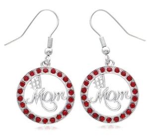 Red Mother's Valentine's Day Gift Charm One #1 Dangle Earrings for Mom Women - Picture 1 of 2