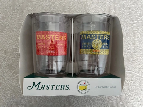Augusta National Masters Golf Badges 4 16 oz Tervis Tumbler New Mint Rare Tiger Cover