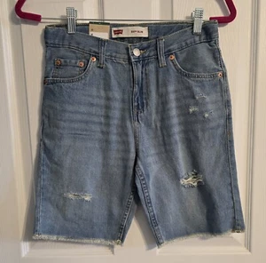 Levi Strauss Youth Boys 14 Adjustable Waist Distressed Denim Shorts Medium Wash - Picture 1 of 7