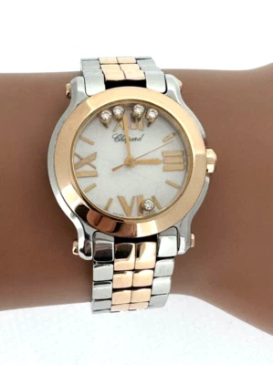 Chopard Happy Sports 30 mm oro rosa 18 quilates/ino inoxidable circa 2015 DIAMANTES modelo 5809 Foto 1 de 4