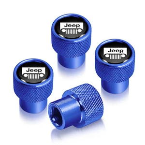 Jeep Grill in Black on Blue Aluminum Tire Valve Stem Caps - Picture 1 of 4