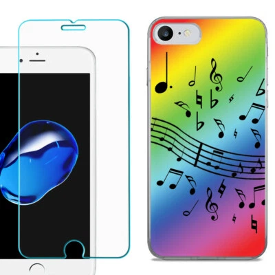 TPU Case for Apple iPhone SE 2020, w/ Tempered Glass - Music Notes Rainbow - Image 1 of 2