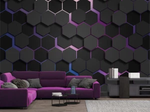 PHOTO Hexagon Wallpaper Black 3D Panel Wallpaper Wall Stickers - Picture 1 of 3