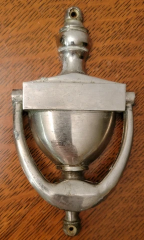 Vintage Door Knocker Neoclassical Finial Shaped Heavy Brass Chrome Plated Cover