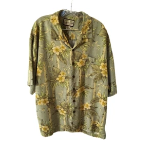 Jamaica Jaxx 100% Silk Green yellow Tropical Hawaiian Button Up Shirt Mens XXL - Picture 1 of 3