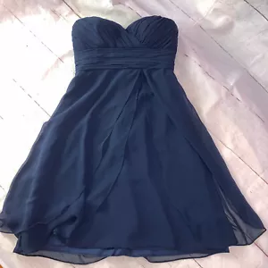 Vestido Bill Levkoff Azul Marino Fiesta 6 Pequeño Boda Novia Plisado Corpiño Sin Tirantes - Imagen 1 de 23