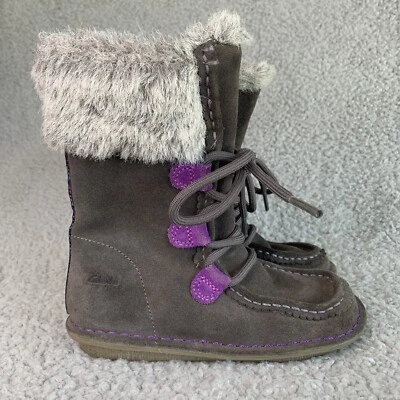 Clarks Niñas Botas Acurrucadas T Gris Gamuza Cremallera Botas con Cordones Niño Pequeño Talla 10 Foto 1 de 4