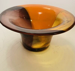 Kunstglas Herzstück Schale mit bernsteinfarbenen, braunen & gelben Wirbeln - Bild 1 von 12