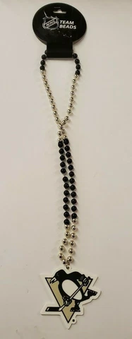 Official NHL Pittsburgh Penguins Team Beads 16" Necklace w/ 4"x 4" Penguins Logo Cover