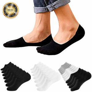 3-12 Pairs Mens No Show Invisible Nonslip Loafer Solid Boat Cotton Low Cut Socks