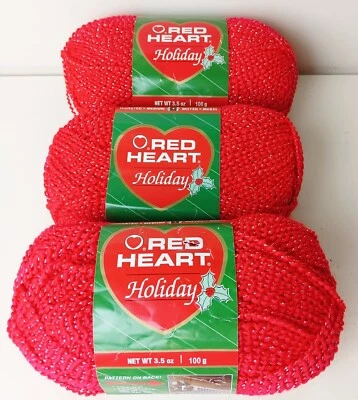Red Heart Holiday Yarn 红色珠光 3 件骨架 3.5 圣诞节 — 第 1/3 张图片