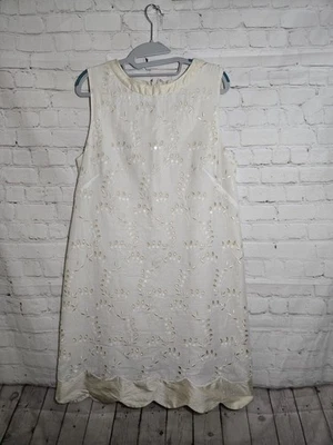 Vestido De Colección Crema Ojales Floral Cambio Mod 12 Seda Borde Festoneado Novia Fuga  Foto 1 de 4