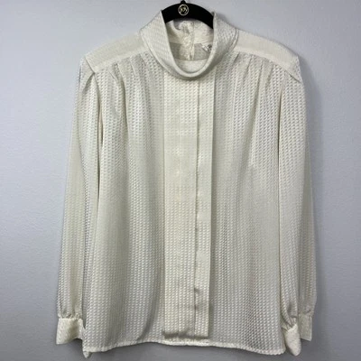 Blusa acolchada al hombro crema vintage años 80 botón trasero desollado tostado 100 % poliéster Foto 1 de 4