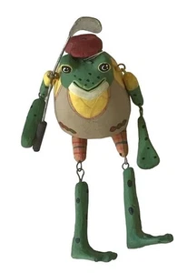Adorno de golfista rana pintado a mano de colección arte popular articulado antropomórfico - Imagen 1 de 5