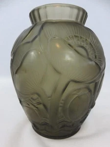 Rare Pierre d'Avesn Vase French Art Deco Smoky Gray Glass Flowers 8.75" tall - Picture 1 of 11