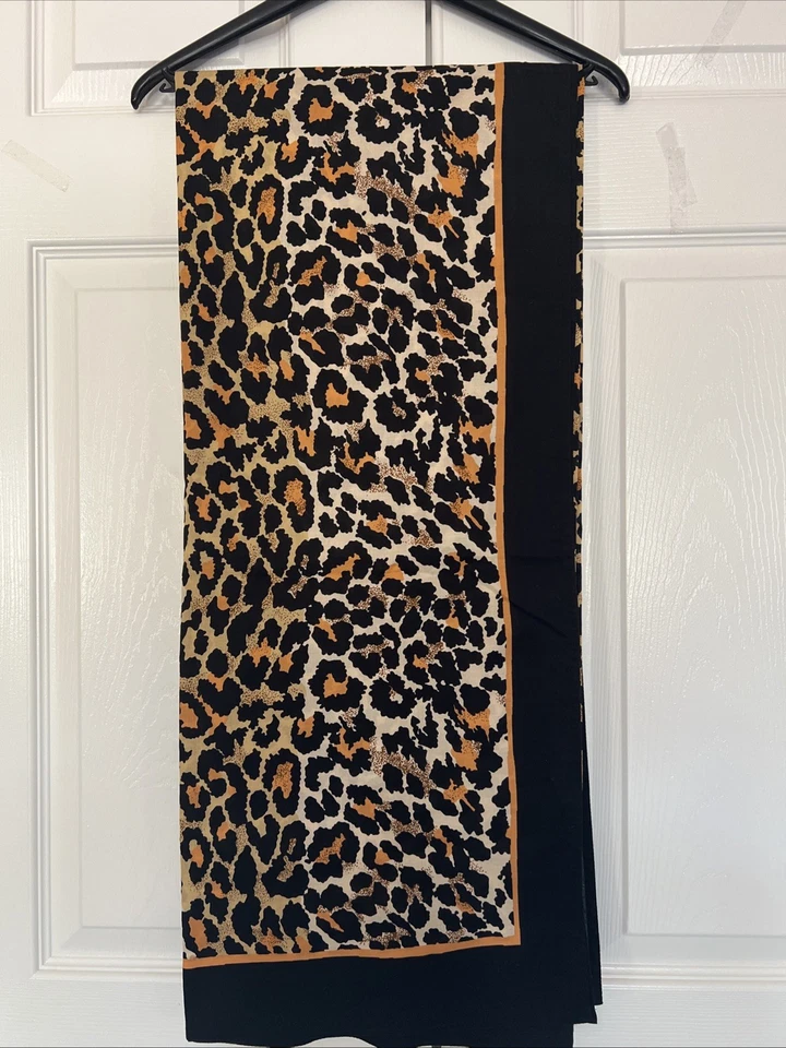 Bufanda de diseñador Jim Thompson negra y naranja con estampado de leopardo 100 % algodón 58"x 50" Foto 1 de 4