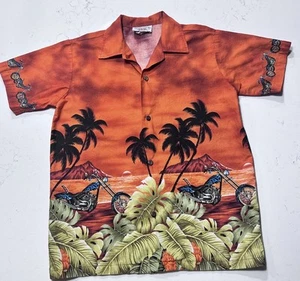 Pacific Legend Boys Orange Hawaiian Motorcycle Palm Shirt Made In Hawaii Sz XL - Picture 1 of 11