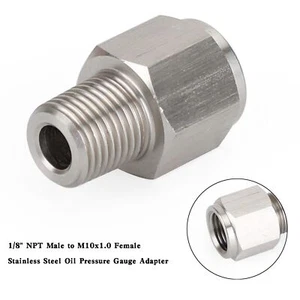 1/8" NPT Male to M10x1.0 Female Stainless Steel Oil Pressure Gauge Adapter XT - Picture 1 of 10