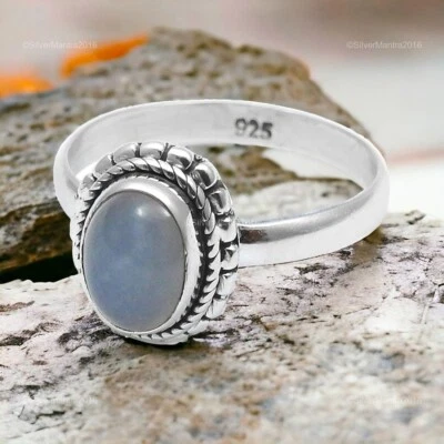 925 Argento Sterling Calcedonio Massiccio Cocktail Natale Regalo Misura Anello 6 - Immagine 1 di 4