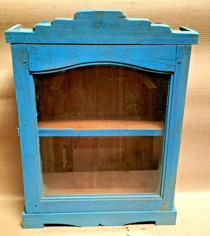 Wood Cabinet Restored Curio Display showcase scraped color solid back shabbychic Cover