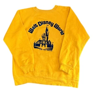Vintage Walt Disney World Yellow Sweatshirt 90s Retro Logo Jumper Womens Medium - Picture 1 of 8