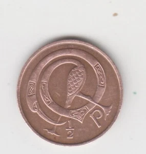 Ireland 1971. 1/2 Penny ( 1/2 Pingin ) Irish Gaelic Harp. A bird. Eire KM# 19 - Picture 1 of 2