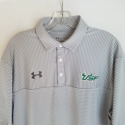 Under Armour USF South Florida Bulls Polo Shirt Gray Striped Mens Size Large Cover