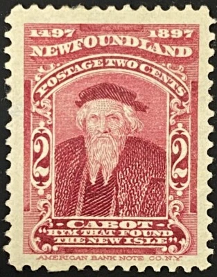 1897 SC#62 Newfoundland, John Cabot 400th, Carmine Lake 2 Cent Stamp, VF MH Foto 1 de 2