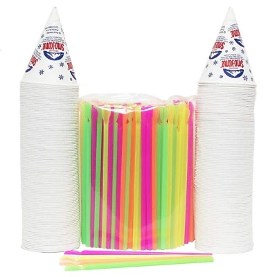 CONCESSION EXPRESS 200 Snow Cone Cups 6 Oz and 200 Spoon Straws 400 Piece Set