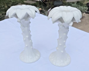 Rare white pottery palm tree candleholders italy pair vintage READ - Picture 1 of 14