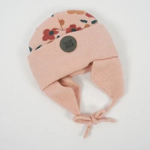 Deux Par Deux Soft Knit Baby Ear Flap Hat Blush Pink Floral Print Size 18-24m - Picture 1 of 6