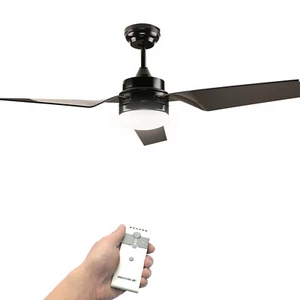 52" Ceiling Fan with Light & Remote 3 Blade High Speed LED DC Fan Black - Picture 1 of 8