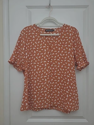 Allegra K Women's Top Blouse Sz L V-Neck Short Sleeve Floral Button Front - Image 1 of 4