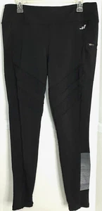 BCG Sz XL Fitted Black Leggings Long Zip Pocket Gusset Crouch Reflective Stripes - Picture 1 of 6