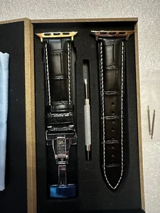 Apple watch 45 mm Deployment Faux Croc genuine Leather band MINT New - Picture 1 of 3