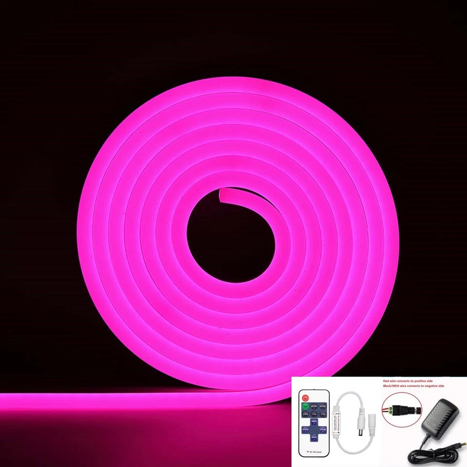 Tira de luz LED de neón 5M 10M 12V letrero impermeable tubo de silicona flexible atenuador ee. uu. Foto 1 de 4