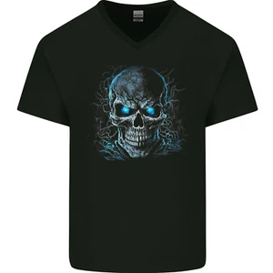 Blau Cosmic Totenkopf Herren V-Ausschnitt Baumwolle Maglietta - Bild 1 von 2